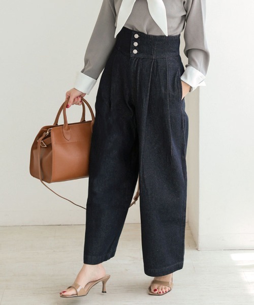 DONOBAN（ドノバン）の「スーパーハイウエストタックデニム（デニムパンツ・レディース・グレー/ネイビー・LONG/SHORT/MEDIUM）」の13枚目の写真