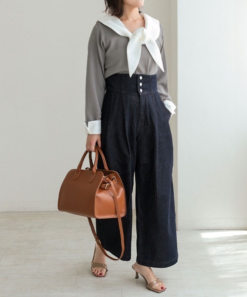 DONOBAN（ドノバン）の「スーパーハイウエストタックデニム（デニムパンツ・レディース・グレー/ネイビー・LONG/SHORT/MEDIUM）」の14枚目の写真