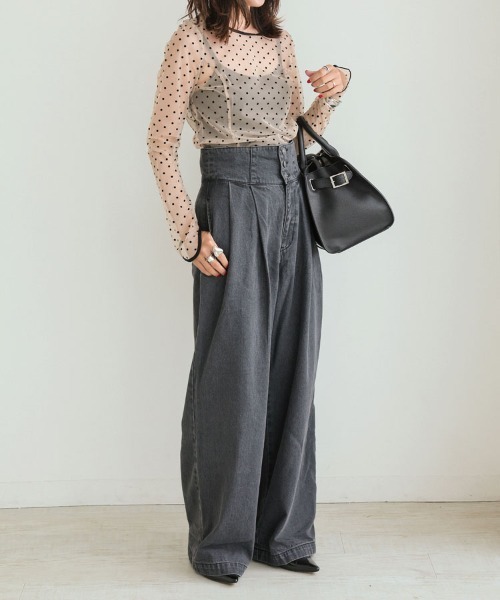 DONOBAN（ドノバン）の「スーパーハイウエストタックデニム（デニムパンツ・レディース・グレー/ネイビー・LONG/SHORT/MEDIUM）」の17枚目の写真