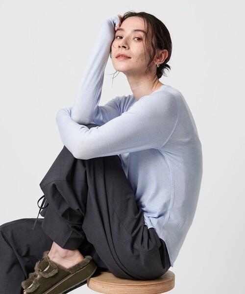 BEAUTY&YOUTH UNITED ARROWS(ビューティーアンドユースユナイテッドアローズ)の「セルロースウールブレンド クルーネックカットソー(Tシャツ/カットソー・レディース・グレー/ライトブルー/ブラック/ダークブラウン/ホワイト/ダークグレー・FREE)」の17枚目の写真