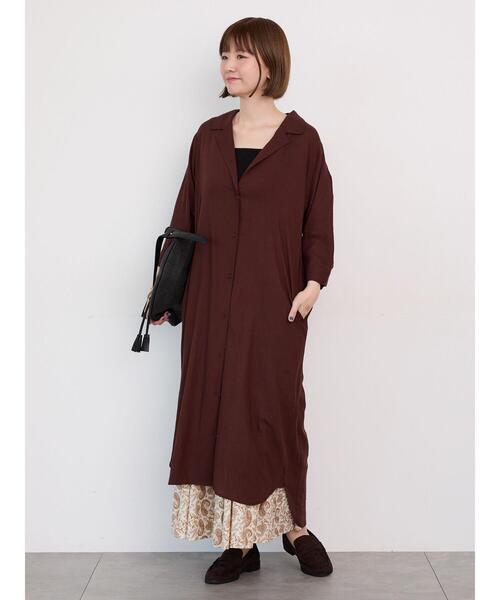 Lugnoncure（ルノンキュール）の「麻レーヨンシャツワンピース（ワンピース・レディース・ターコイズブルー/ベージュ/ブラック/ブラウン・F）」の3枚目の写真