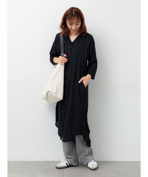 Lugnoncure（ルノンキュール）の「麻レーヨンシャツワンピース（ワンピース・レディース・ターコイズブルー/ベージュ/ブラック/ブラウン・F）」の2枚目の写真