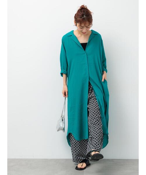 Lugnoncure（ルノンキュール）の「麻レーヨンシャツワンピース（ワンピース・レディース・ターコイズブルー/ベージュ/ブラック/ブラウン・F）」の5枚目の写真