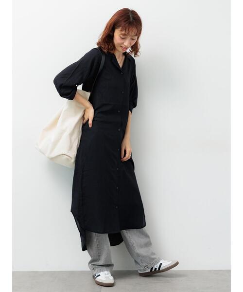 Lugnoncure（ルノンキュール）の「麻レーヨンシャツワンピース（ワンピース・レディース・ターコイズブルー/ベージュ/ブラック/ブラウン・F）」の7枚目の写真