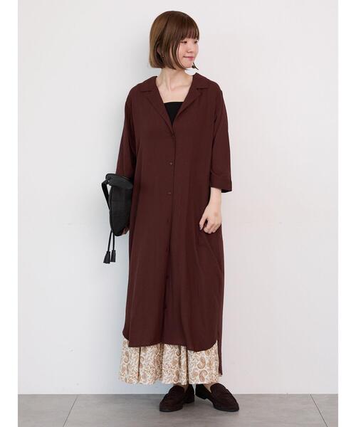Lugnoncure（ルノンキュール）の「麻レーヨンシャツワンピース（ワンピース・レディース・ターコイズブルー/ベージュ/ブラック/ブラウン・F）」の9枚目の写真