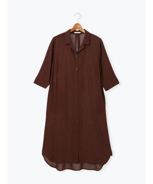 Lugnoncure（ルノンキュール）の「麻レーヨンシャツワンピース（ワンピース・レディース・ターコイズブルー/ベージュ/ブラック/ブラウン・F）」の10枚目の写真