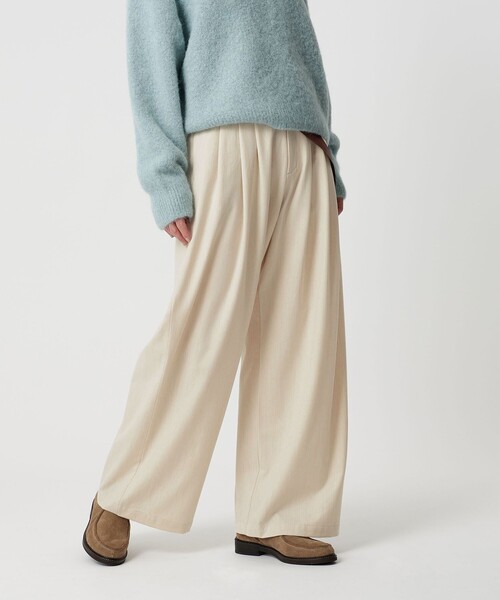 毛ポリエステルレーヨンブレンド ワイドタックパンツ（その他パンツ