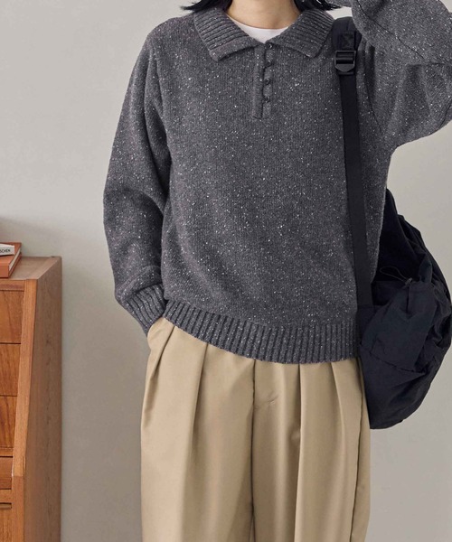 CHAN ME(チャンミ)の「ポロデザインネップニット(ニット/セーター・レディース・ホワイト/チャコールグレー/カーキ・MEDIUM/LARGE/X-LARGE)」の19枚目の写真