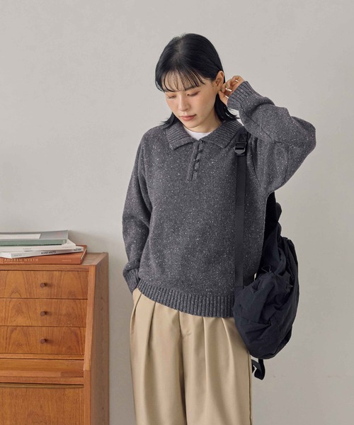 CHAN ME(チャンミ)の「ポロデザインネップニット(ニット/セーター・レディース・ホワイト/チャコールグレー/カーキ・MEDIUM/LARGE/X-LARGE)」の17枚目の写真
