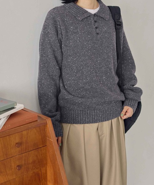 CHAN ME(チャンミ)の「ポロデザインネップニット(ニット/セーター・レディース・ホワイト/チャコールグレー/カーキ・MEDIUM/LARGE/X-LARGE)」の16枚目の写真