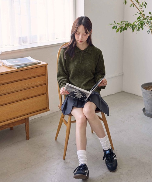 CHAN ME(チャンミ)の「ポロデザインネップニット(ニット/セーター・レディース・ホワイト/チャコールグレー/カーキ・MEDIUM/LARGE/X-LARGE)」の12枚目の写真