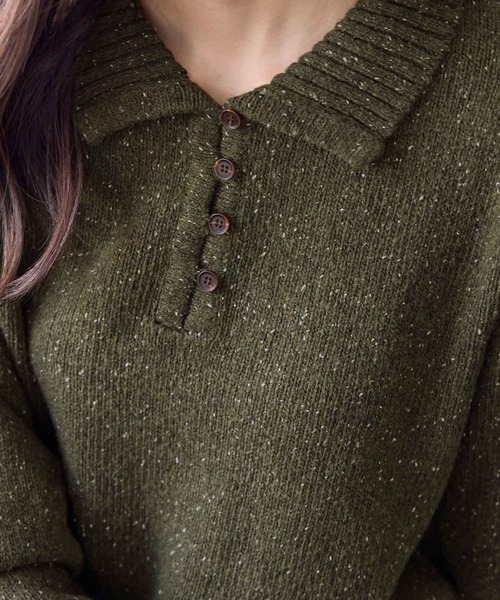 CHAN ME(チャンミ)の「ポロデザインネップニット(ニット/セーター・レディース・ホワイト/チャコールグレー/カーキ・MEDIUM/LARGE/X-LARGE)」の15枚目の写真