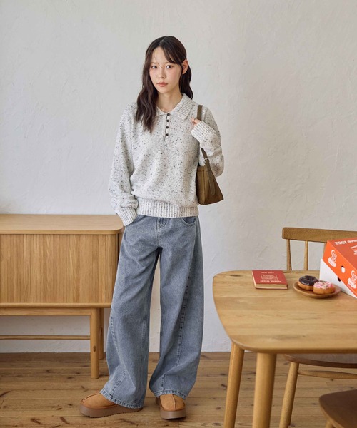 CHAN ME(チャンミ)の「ポロデザインネップニット(ニット/セーター・レディース・ホワイト/チャコールグレー/カーキ・MEDIUM/LARGE/X-LARGE)」の6枚目の写真