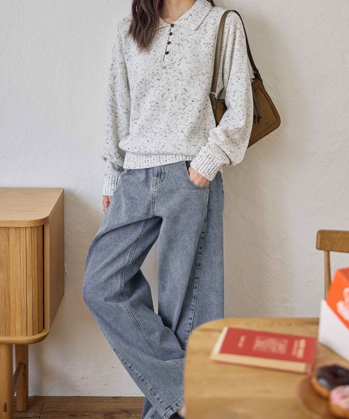 CHAN ME(チャンミ)の「ポロデザインネップニット(ニット/セーター・レディース・ホワイト/チャコールグレー/カーキ・MEDIUM/LARGE/X-LARGE)」の8枚目の写真