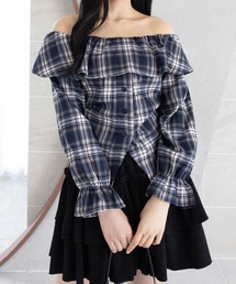 clear | チェック柄オフショル長袖ブラウス［韓国ファッション カジュアル］≪AW新作≫(シャツ/ブラウス)