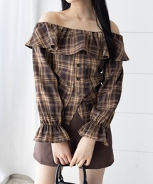 clear | チェック柄オフショル長袖ブラウス［韓国ファッション カジュアル］≪AW新作≫(シャツ/ブラウス)