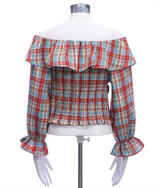 clear（クリア）の「チェック柄オフショル長袖ブラウス［韓国ファッション カジュアル］≪AW新作≫（シャツ/ブラウス・レディース・ブラウン/レッド/ネイビー・F）」の13枚目の写真