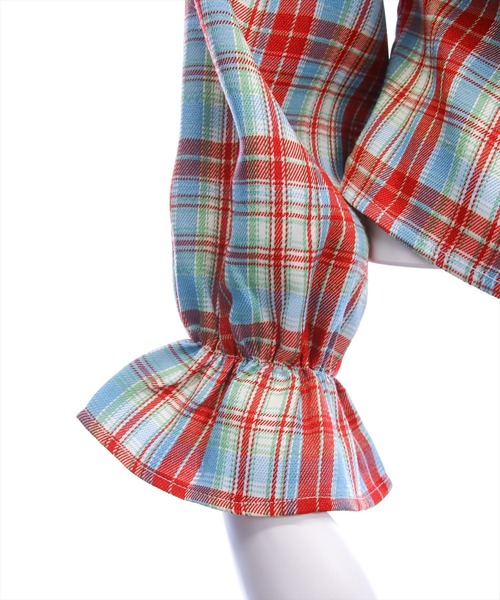 clear（クリア）の「チェック柄オフショル長袖ブラウス［韓国ファッション カジュアル］≪AW新作≫（シャツ/ブラウス・レディース・ブラウン/レッド/ネイビー・F）」の16枚目の写真
