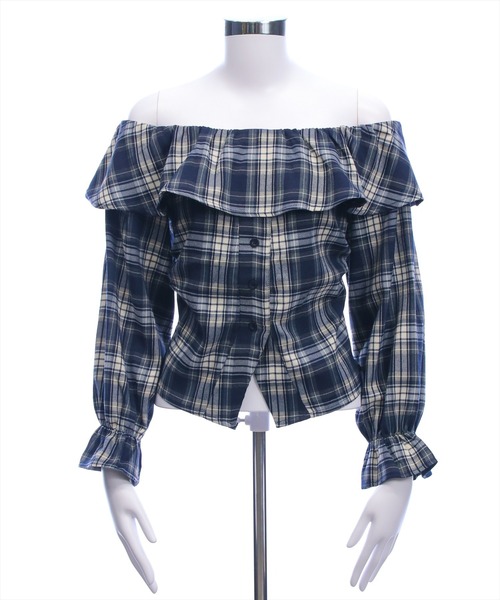 clear（クリア）の「チェック柄オフショル長袖ブラウス［韓国ファッション カジュアル］≪AW新作≫（シャツ/ブラウス・レディース・ブラウン/レッド/ネイビー・F）」の18枚目の写真