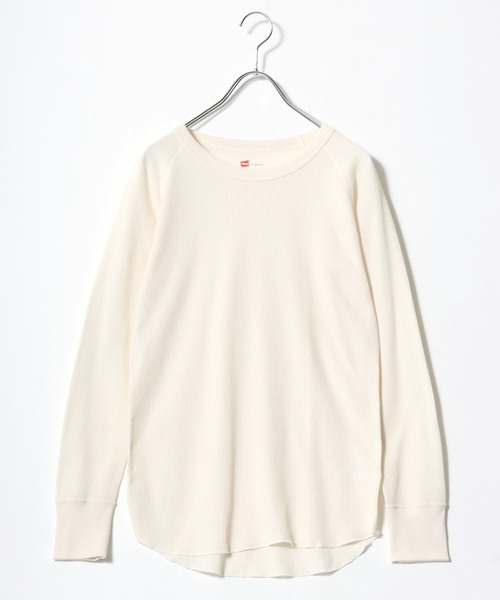 HANES（ヘインズ）の「Hanes（ヘインズ）ワッフルクルーネックロングスリーブTシャツ/パックT レディース（Tシャツ/カットソー・レディース・アイボリー/ネイビー/グレー・FREE）」の4枚目の写真