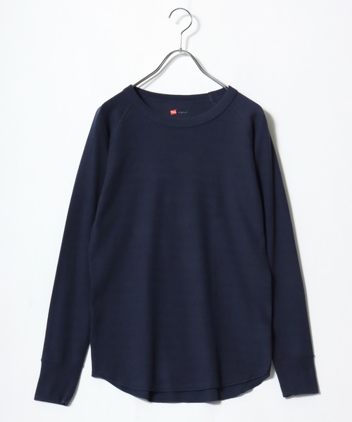 HANES（ヘインズ）の「Hanes（ヘインズ）ワッフルクルーネックロングスリーブTシャツ/パックT レディース（Tシャツ/カットソー・レディース・アイボリー/ネイビー/グレー・FREE）」の7枚目の写真