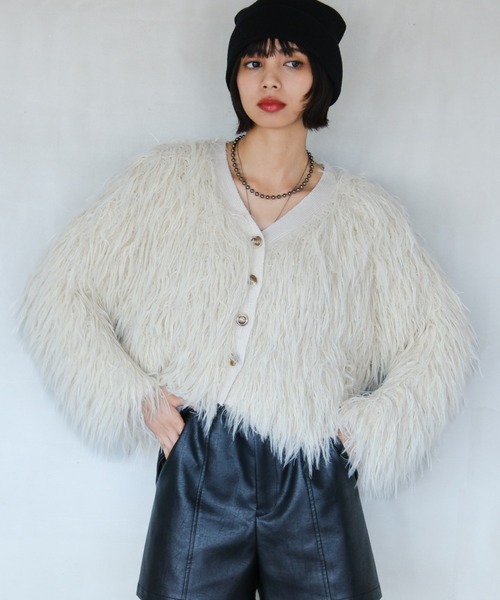 PAGEBOY（ページボーイ）の「モンスターモップカーディガン（カーディガン/ボレロ・レディース・ブラウン系その他/ブラック/オフホワイト・FREE）」の2枚目の写真