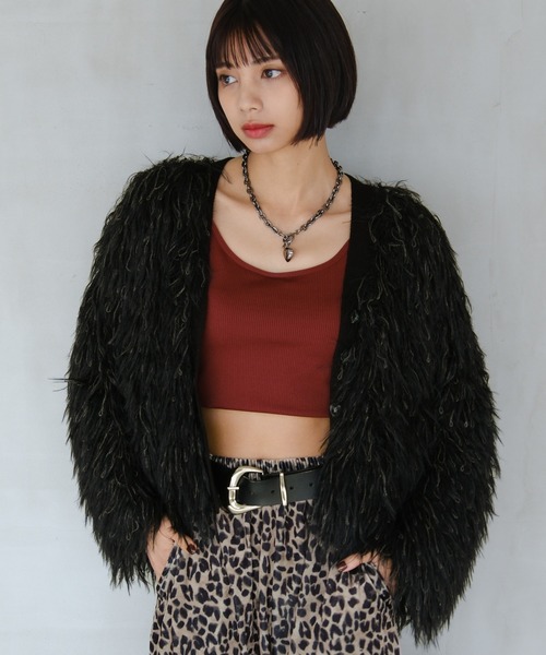 PAGEBOY（ページボーイ）の「モンスターモップカーディガン（カーディガン/ボレロ・レディース・ブラウン系その他/ブラック/オフホワイト・FREE）」の3枚目の写真