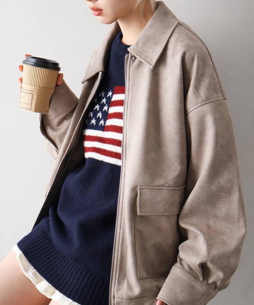 SpRay（スプレイ）の「ヴィンテージスウェードZIPブルゾン（ブルゾン・レディース・グレイッシュベージュ/チャコールグレー/ブラウン/キャメル・FREE）」の3枚目の写真