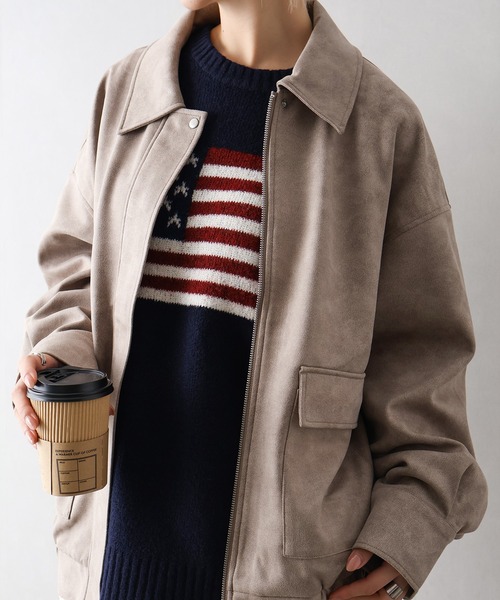 SpRay（スプレイ）の「ヴィンテージスウェードZIPブルゾン（ブルゾン・レディース・グレイッシュベージュ/チャコールグレー/ブラウン/キャメル・FREE）」の9枚目の写真