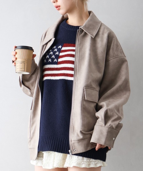 SpRay（スプレイ）の「ヴィンテージスウェードZIPブルゾン（ブルゾン・レディース・グレイッシュベージュ/チャコールグレー/ブラウン/キャメル・FREE）」の5枚目の写真