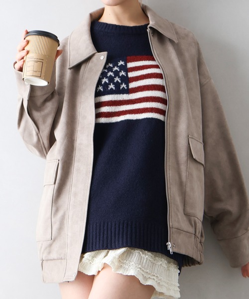 SpRay（スプレイ）の「ヴィンテージスウェードZIPブルゾン（ブルゾン・レディース・グレイッシュベージュ/チャコールグレー/ブラウン/キャメル・FREE）」の8枚目の写真