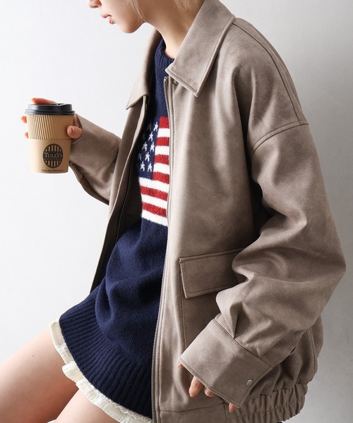 SpRay（スプレイ）の「ヴィンテージスウェードZIPブルゾン（ブルゾン・レディース・グレイッシュベージュ/チャコールグレー/ブラウン/キャメル・FREE）」の7枚目の写真