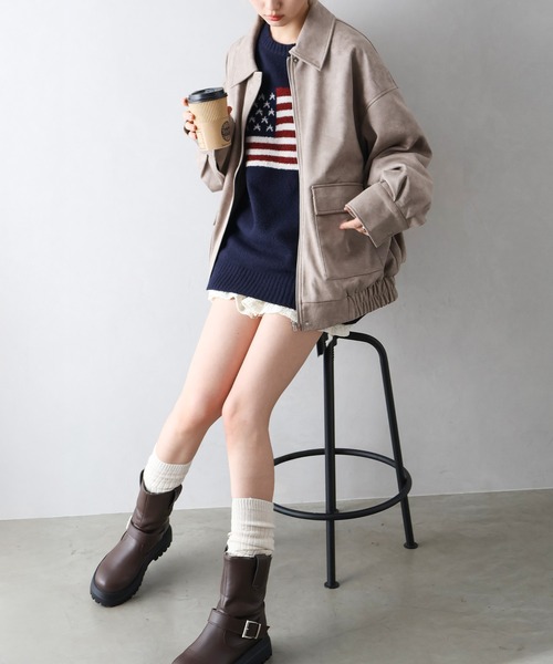 SpRay（スプレイ）の「ヴィンテージスウェードZIPブルゾン（ブルゾン・レディース・グレイッシュベージュ/チャコールグレー/ブラウン/キャメル・FREE）」の11枚目の写真