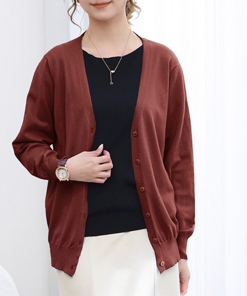 ONEP STAR（ワンピスター）の「選べる2タイプ！Vネック&ラウンドネックベーシックニットカーディガン（カーディガン/ボレロ・レディース・ベージュ/ネイビー/モカ/ブルー系その他/インディゴブルー/イエロー/ダークベージュ/ピンク/ブルー/ブラック系その他/ネイビー系/ワイン系/ダークグリーン/グレー/ブルーグリーン/ワイン/イエロー系その他/ピンク系その他/グレー系その他/ブラック/ライトブルー・FREE）」の21枚目の写真