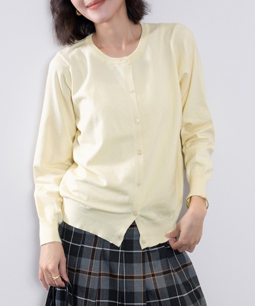 ONEP STAR（ワンピスター）の「選べる2タイプ！Vネック&ラウンドネックベーシックニットカーディガン（カーディガン/ボレロ・レディース・ベージュ/ネイビー/モカ/ブルー系その他/インディゴブルー/イエロー/ダークベージュ/ピンク/ブルー/ブラック系その他/ネイビー系/ワイン系/ダークグリーン/グレー/ブルーグリーン/ワイン/イエロー系その他/ピンク系その他/グレー系その他/ブラック/ライトブルー・FREE）」の6枚目の写真