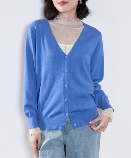 ONEP STAR（ワンピスター）の「選べる2タイプ！Vネック&ラウンドネックベーシックニットカーディガン（カーディガン/ボレロ・レディース・ベージュ/ネイビー/モカ/ブルー系その他/インディゴブルー/イエロー/ダークベージュ/ピンク/ブルー/ブラック系その他/ネイビー系/ワイン系/ダークグリーン/グレー/ブルーグリーン/ワイン/イエロー系その他/ピンク系その他/グレー系その他/ブラック/ライトブルー・FREE）」の12枚目の写真