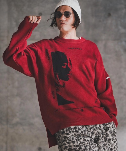GLIMCLAP(グリムクラップ)の「mn3180-Jacquard Knit with Girl Motif ニット(192-039-gla-cf)(ニット/セーター・メンズ・ブラック/レッド/ミックスグレー/キナリ・S/M/L)」の4枚目の写真