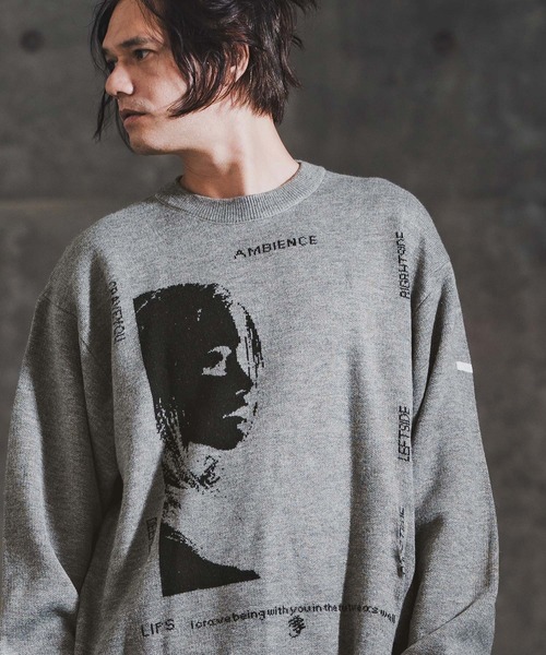 GLIMCLAP(グリムクラップ)の「mn3180-Jacquard Knit with Girl Motif ニット(192-039-gla-cf)(ニット/セーター・メンズ・ブラック/レッド/ミックスグレー/キナリ・S/M/L)」の3枚目の写真