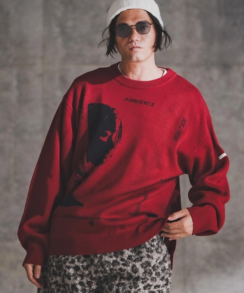GLIMCLAP(グリムクラップ)の「mn3180-Jacquard Knit with Girl Motif ニット(192-039-gla-cf)(ニット/セーター・メンズ・ブラック/レッド/ミックスグレー/キナリ・S/M/L)」の5枚目の写真