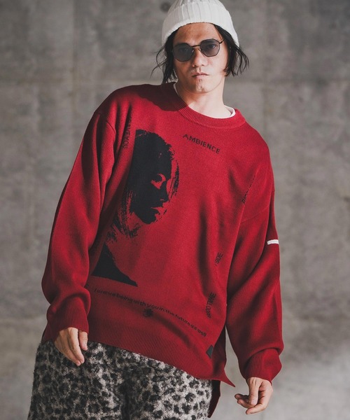 GLIMCLAP(グリムクラップ)の「mn3180-Jacquard Knit with Girl Motif ニット(192-039-gla-cf)(ニット/セーター・メンズ・ブラック/レッド/ミックスグレー/キナリ・S/M/L)」の6枚目の写真