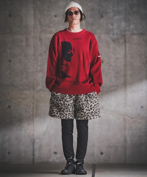GLIMCLAP(グリムクラップ)の「mn3180-Jacquard Knit with Girl Motif ニット(192-039-gla-cf)(ニット/セーター・メンズ・ブラック/レッド/ミックスグレー/キナリ・S/M/L)」の7枚目の写真