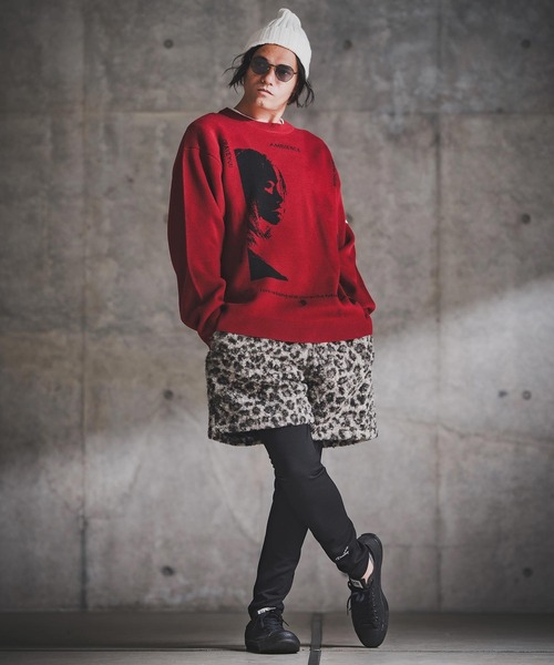 GLIMCLAP(グリムクラップ)の「mn3180-Jacquard Knit with Girl Motif ニット(192-039-gla-cf)(ニット/セーター・メンズ・ブラック/レッド/ミックスグレー/キナリ・S/M/L)」の8枚目の写真