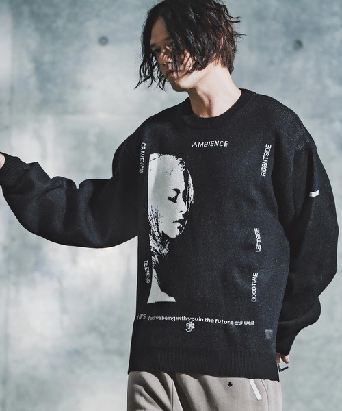 GLIMCLAP(グリムクラップ)の「mn3180-Jacquard Knit with Girl Motif ニット(192-039-gla-cf)(ニット/セーター・メンズ・ブラック/レッド/ミックスグレー/キナリ・S/M/L)」の10枚目の写真