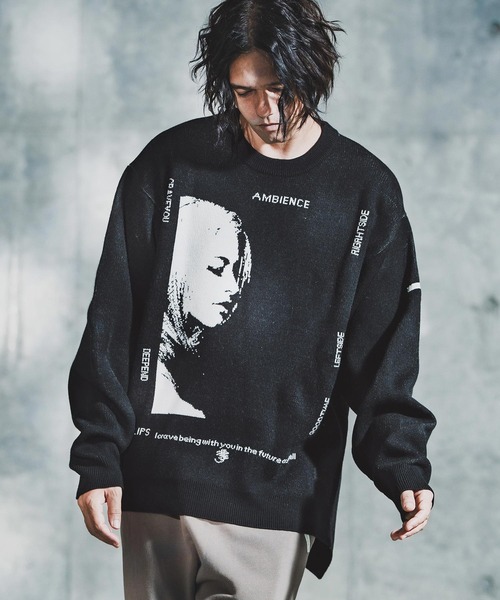 GLIMCLAP(グリムクラップ)の「mn3180-Jacquard Knit with Girl Motif ニット(192-039-gla-cf)(ニット/セーター・メンズ・ブラック/レッド/ミックスグレー/キナリ・S/M/L)」の11枚目の写真