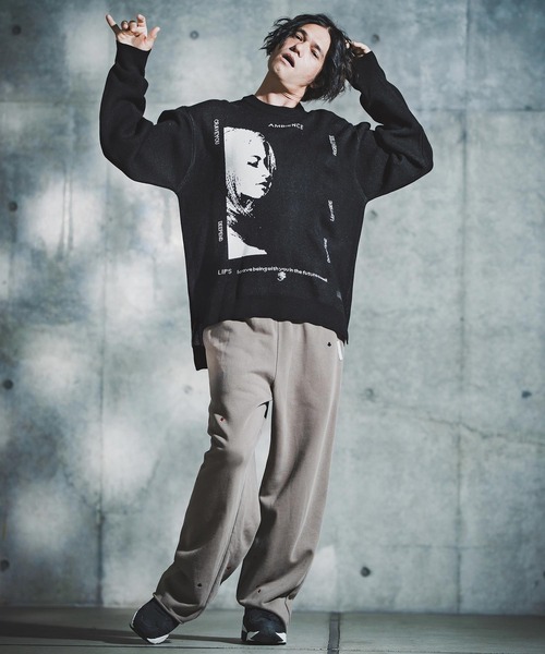 GLIMCLAP(グリムクラップ)の「mn3180-Jacquard Knit with Girl Motif ニット(192-039-gla-cf)(ニット/セーター・メンズ・ブラック/レッド/ミックスグレー/キナリ・S/M/L)」の13枚目の写真