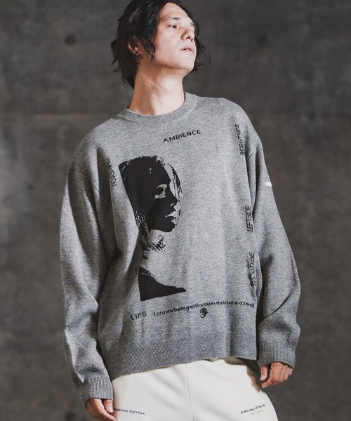 GLIMCLAP(グリムクラップ)の「mn3180-Jacquard Knit with Girl Motif ニット(192-039-gla-cf)(ニット/セーター・メンズ・ブラック/レッド/ミックスグレー/キナリ・S/M/L)」の15枚目の写真