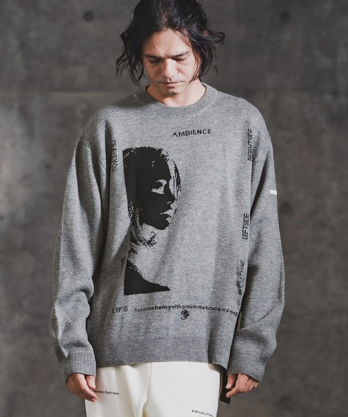 GLIMCLAP(グリムクラップ)の「mn3180-Jacquard Knit with Girl Motif ニット(192-039-gla-cf)(ニット/セーター・メンズ・ブラック/レッド/ミックスグレー/キナリ・S/M/L)」の16枚目の写真