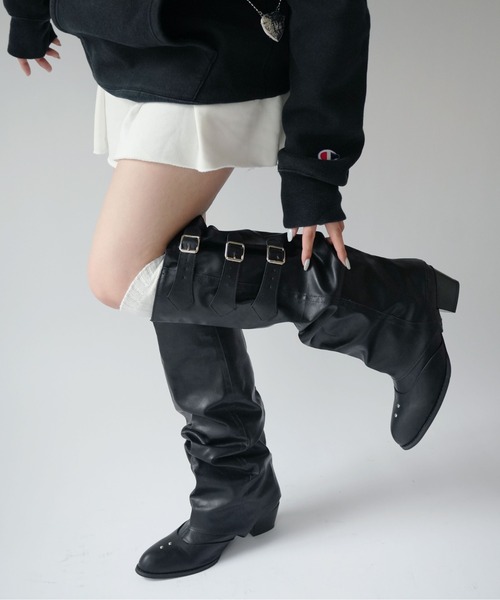 Port（ポート）の「【 SORUTT / ソルト 】 3連 バックル フェイクレザー ブーツ / ロングブーツ ショートブーツ #_（ブーツ・レディース・ブラウン/ブラック・M/L/XL）」の7枚目の写真