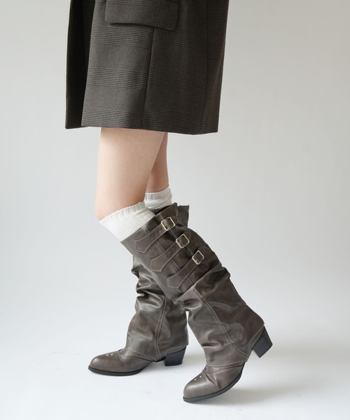 Port（ポート）の「【 SORUTT / ソルト 】 3連 バックル フェイクレザー ブーツ / ロングブーツ ショートブーツ #_（ブーツ・レディース・ブラウン/ブラック・M/L/XL）」の14枚目の写真