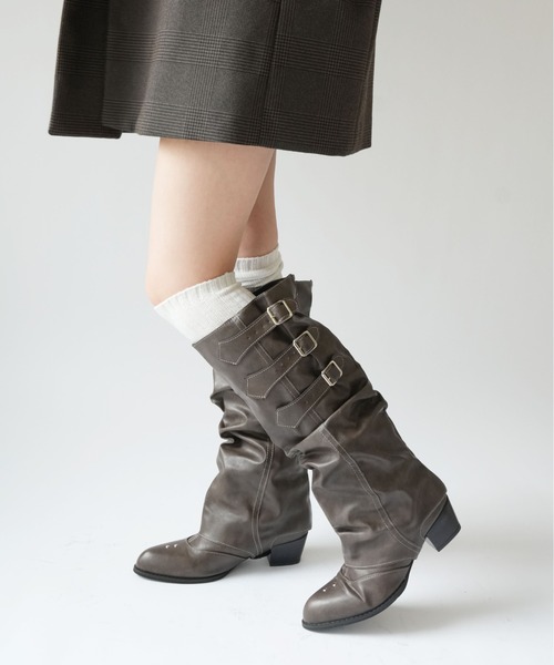 Port（ポート）の「【 SORUTT / ソルト 】 3連 バックル フェイクレザー ブーツ / ロングブーツ ショートブーツ #_（ブーツ・レディース・ブラウン/ブラック・M/L/XL）」の12枚目の写真